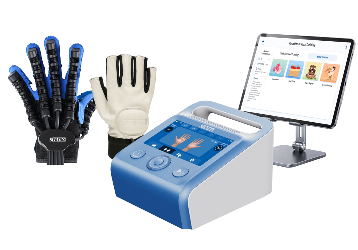 Syrebo C15 control unit with robotic glove, data glove and clinical app