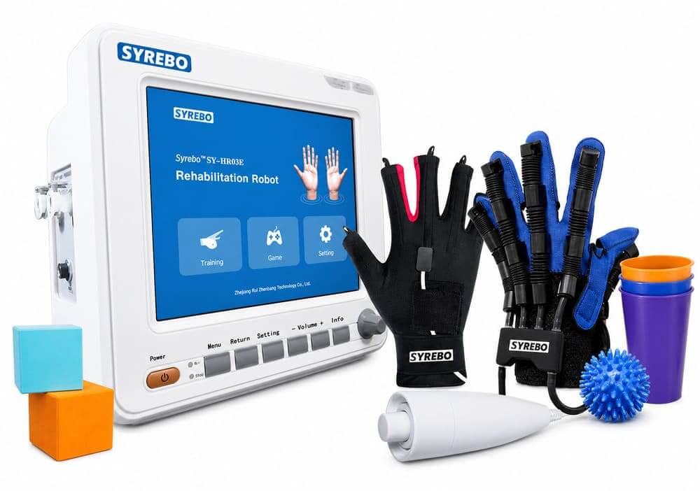 Syrebo 08E clinical station with data glove, robotic glove and therapy tools